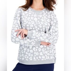🆕 Karen Scott Sport XL Smoke Grey Heather Animal Print Crewneck Sweater NWT